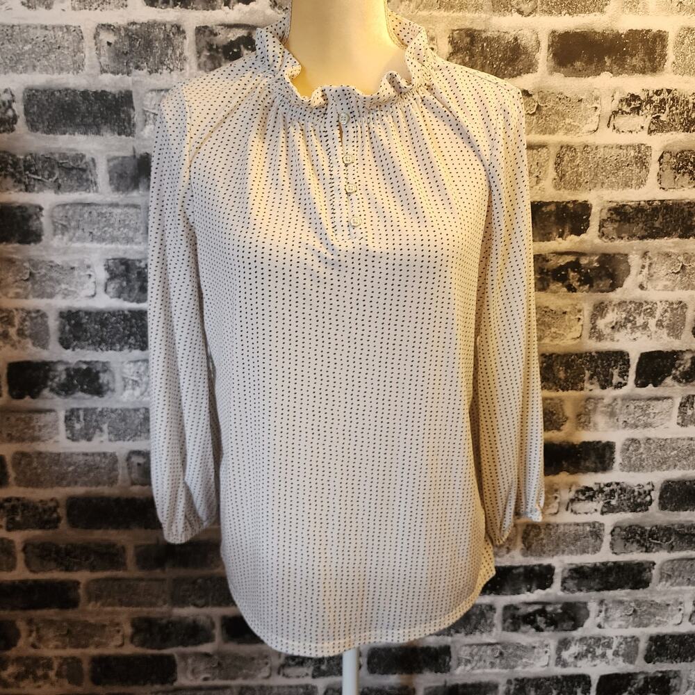 Adrianna Papell Women's Polka Dot Flowy Ruffled Neck Size Medium